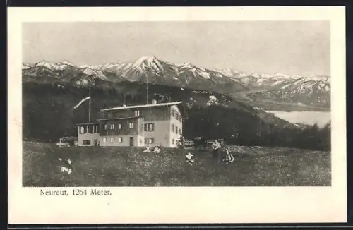 AK Neureuthaus, Aussenansicht der Berghütte, mit Stempel der Posthilfstelle Neureut