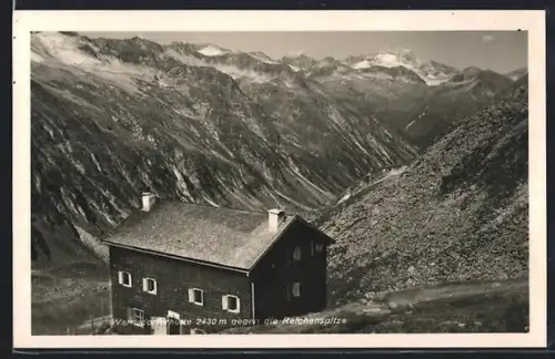 AK Warnsdorferhütte /Reichenspitze, Berghütte mit Bergpanorama