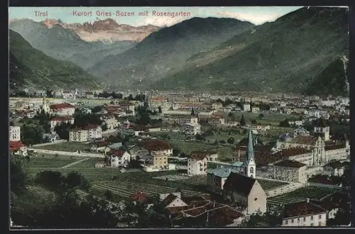 AK Gries-Bozen /Tirol, Teilansicht mit Rosengarten