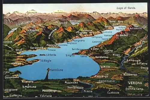 AK Sirmione, Lago di Garda, Kartenansicht vom Gardasee