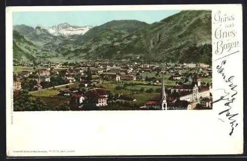AK Gries-Bozen, Totalansicht mit Gebirgspanorama