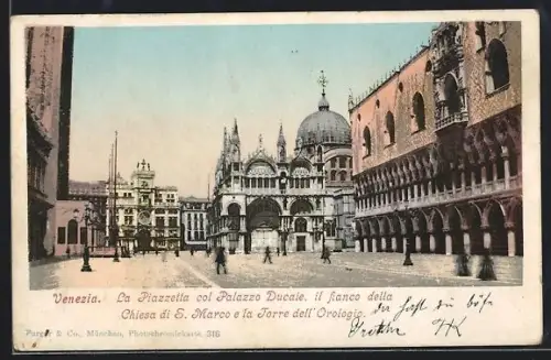 AK Venezia, La Piazzetta col Palatzo Ducale, il fianco della Chiesa di S. Marco