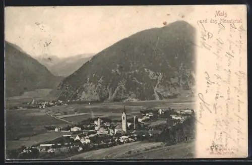 AK Mals, Totalansicht und Blick in das Münstertal