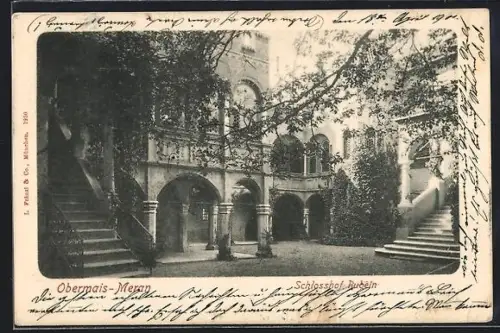 AK Obermais-Meran, Blick zum Schlosshof Rubein