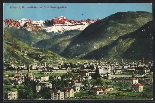 AK Bozen-Gries /Südtirol, Teilansicht mit dem Rosengarten