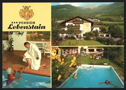 AK Schenna bei Meran, Pension Lebenstain, Ifingerstrasse 2, Innenansicht, Schwimmbecken