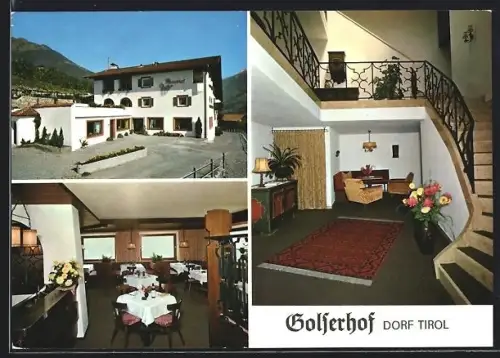 AK Dorf Tirol, Hotel Golserhof mit Speiseraum & Treppenhaus