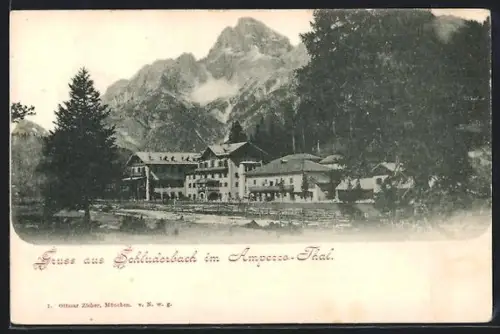 AK Schluderbach /Ampezzo-Thal, Teilansicht mit Gebirgspanorama