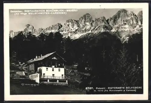 AK Carezza /Dolomiten, Restaurant und Meierei Schönblick