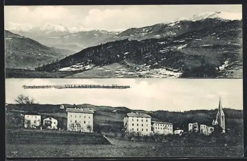 AK Villanders bei Klausen, Totalansicht des Ortes und Gebirgspanorama