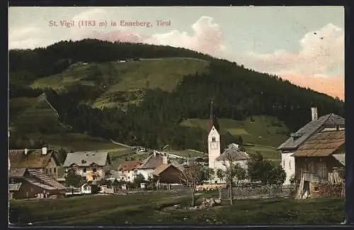 AK St. Vigil in Enneberg, Teilansicht des Ortes mit Kirche