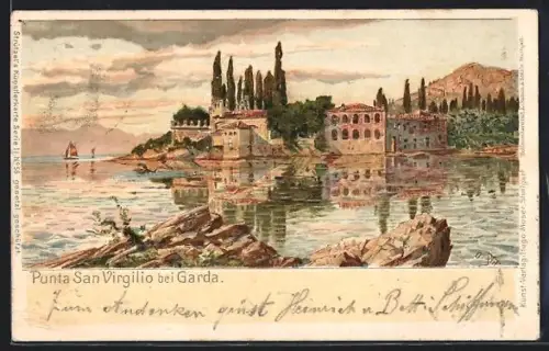 Künstler-AK Otto Strützel: Punta San Virgilio, Blick auf den Ort am Gardasee