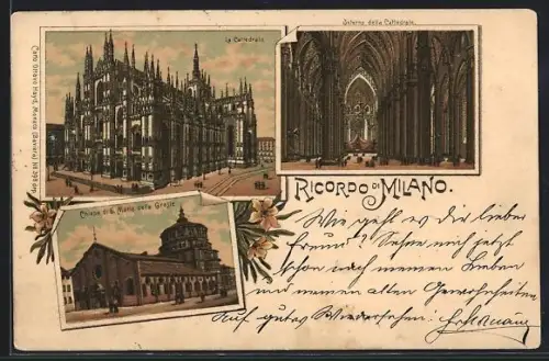 Lithographie Milano, La Cattedrale, Interno della Cattedrale, Chiesa die S. Maria della Grazie