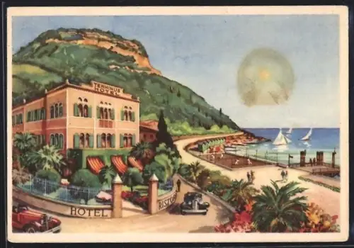 Künstler-AK Garda, Hotel Terminus & Garda