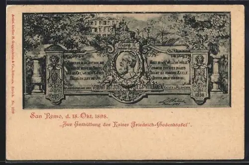 AK San Remo, Kaiser Friedrich-Gedenktafel, Enthüllung 18. Oktober 1898