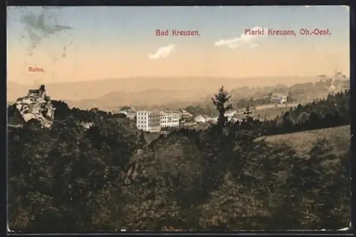 AK Bad Kreuzen /Ob.-Oest., Panorama mit Ruine
