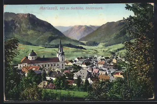 AK Mariazell /Steiermark, Wallfahrtsbasilika und Ortsansicht