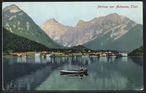 AK Pertisau am Achensee, Panorama mit See und Bergkulisse