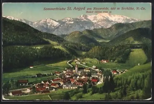 AK St. Aegyd am Neuwalde, Panorama mit Dorf, Kirche und Hoher Göller