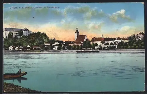 AK Grein a. d. Donau, Panorama mit Schloss und Kirche