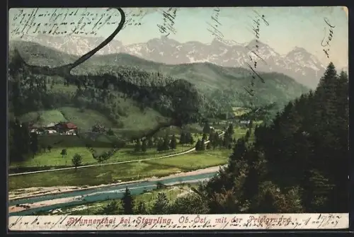 AK Brunnenthal bei Steyrling, Tal mit Fluss und Bergpanorama