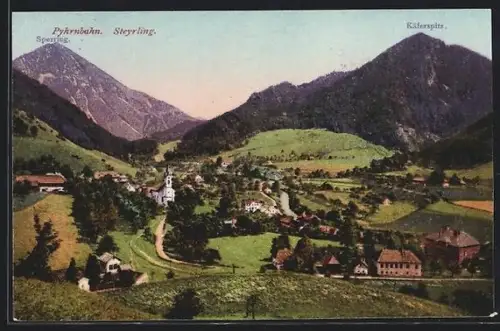AK Steyrling /Pyhrnbahn, Panorama mit Ort, Kirche und Käferspitz