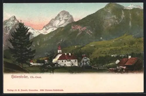 AK Hinterstoder /Ob. Öst., Ort mit Kirche und Gebirgspanorama