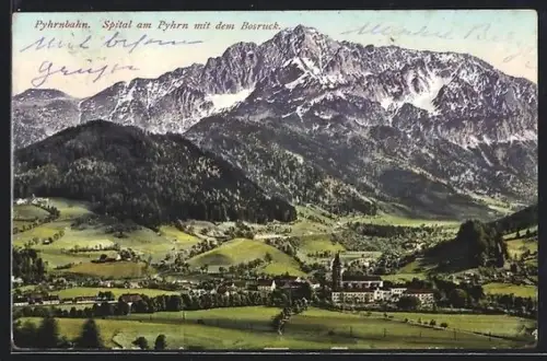 AK Spital am Pyhrn, Dorfansicht mit Kirche und Bosruck-Panorama