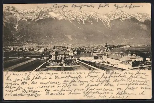 AK Innsbruck, Panorama mit Stadt und Bergkulisse
