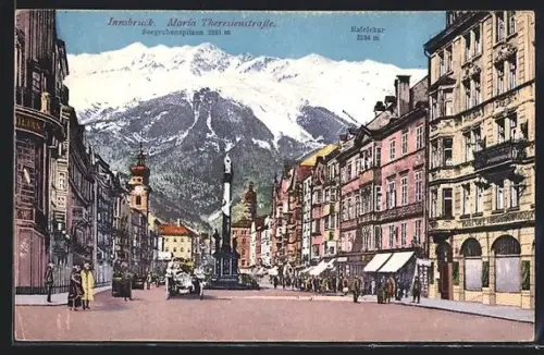 AK Innsbruck, Maria Theresienstrasse mit Bergpanorama