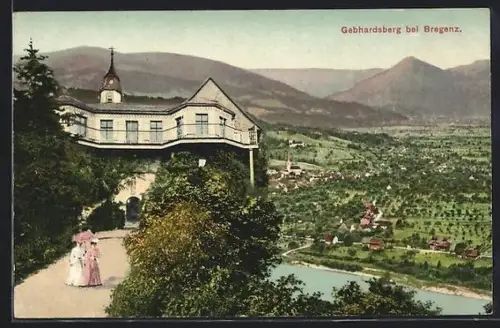 AK Bregenz, Aussichtsterrasse mit See- und Gebhardsberg