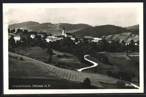 AK Peilstein /O.D., Panorama mit Kirche und Landstrasse