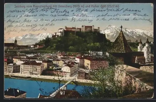 AK Salzburg, Blick vom Kapuzinerberg mit Festung Hohensalzburg, Untersberg und Hoher Göll