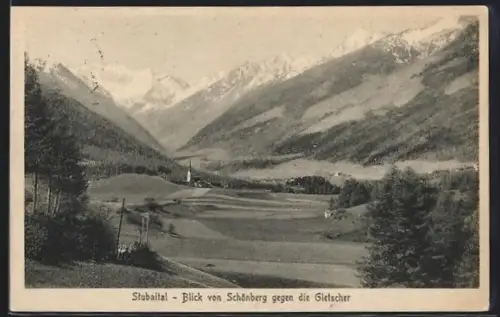 AK Schönberg /Stubaital, Blick von Schönberg gegen die Gletscher