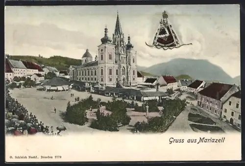 AK Mariazell, Basilika und Hauptplatz