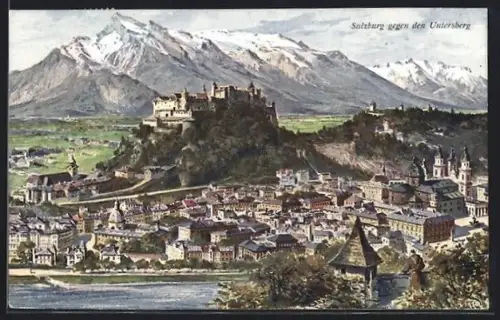 AK Salzburg, Festung Hohensalzburg, Panorama gegen den Untersberg