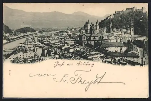 AK Salzburg, Panorama mit Altstadt, Dom und Festung Hohensalzburg