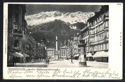 AK Innsbruck, Maria-Theresien-Strasse, Strassenansicht mit Bergpanorama