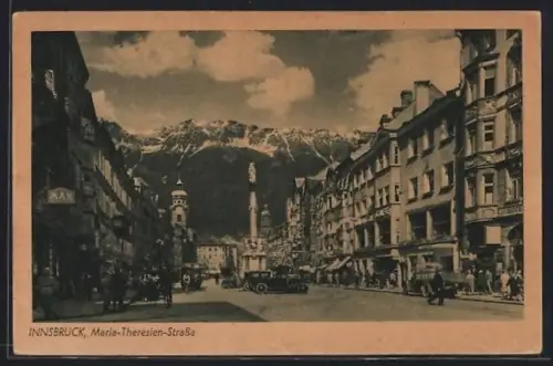 AK Innsbruck, Maria-Theresien-Strasse mit Annasäule und Nordkette