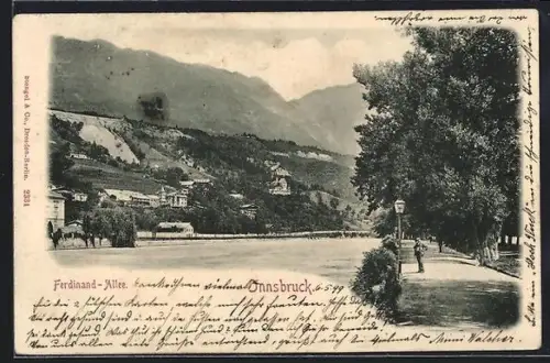 AK Innsbruck, Ferdinand-Allee, Promenade mit Inn und Bergpanorama