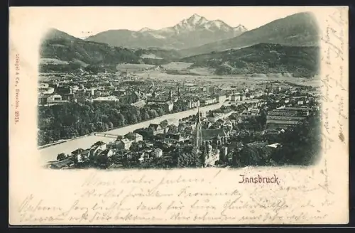 AK Innsbruck, Panorama mit Inn und Bergpanorama