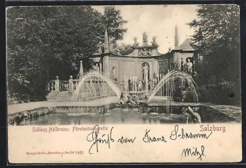AK Salzburg, Schloss Hellbrunn, Fürstentisch-Grotte
