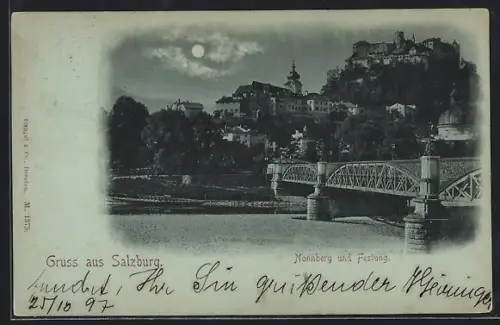 Mondschein-AK Salzburg, Nonnberg und Festung