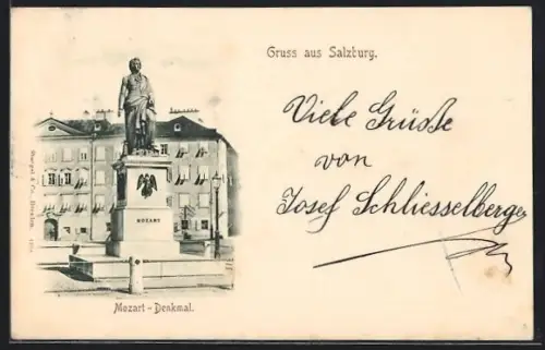 Lithographie Salzburg, Mozart-Denkmal
