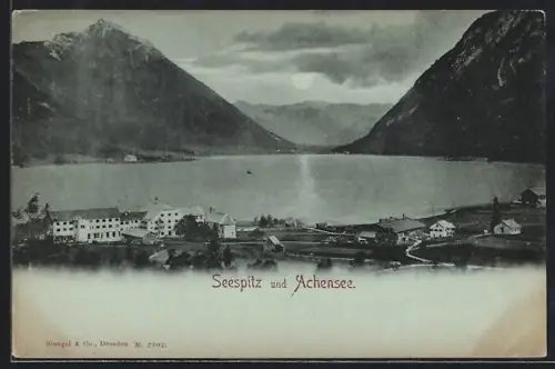 Mondschein-AK Seespitz, Panorama mit Achensee und Bergen