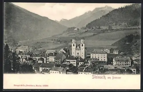 AK Steinach am Brenner, Panorama mit Kirche und Bergen