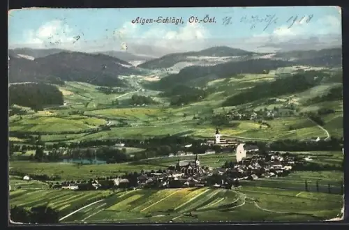 AK Aigen-Schlägl /Ob. Öst., Panorama mit Ort und Kirche