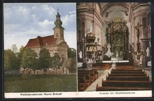 AK St. Oswald bei Freistadt, Maria Bründl, Wallfahrtskirche, Aussen- und Innenansicht