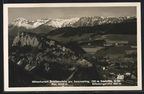 AK Breitenstein am Semmering, Bergpanorama mit Rax und Erholungsheim