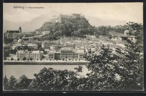 AK Salzburg, Panorama vom Kapuzinergarten mit Festung